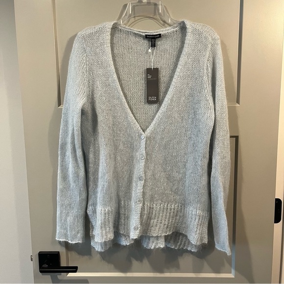 NWT Eileen Fisher Medium Gray Mohair V-neck Boyfriend Cardigan Sweater Soft $258 - Picture 1 of 5